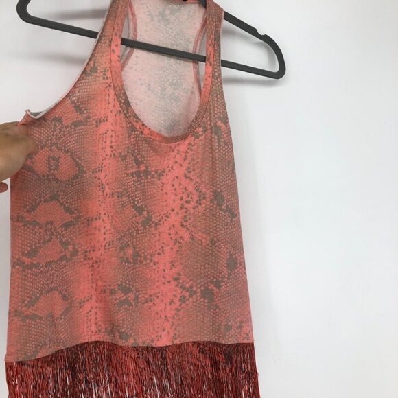 Elizabeth & James Salmon Coral Snakeskin Print Tank Top w/ Tassel Fringe S - Picture 6 of 9